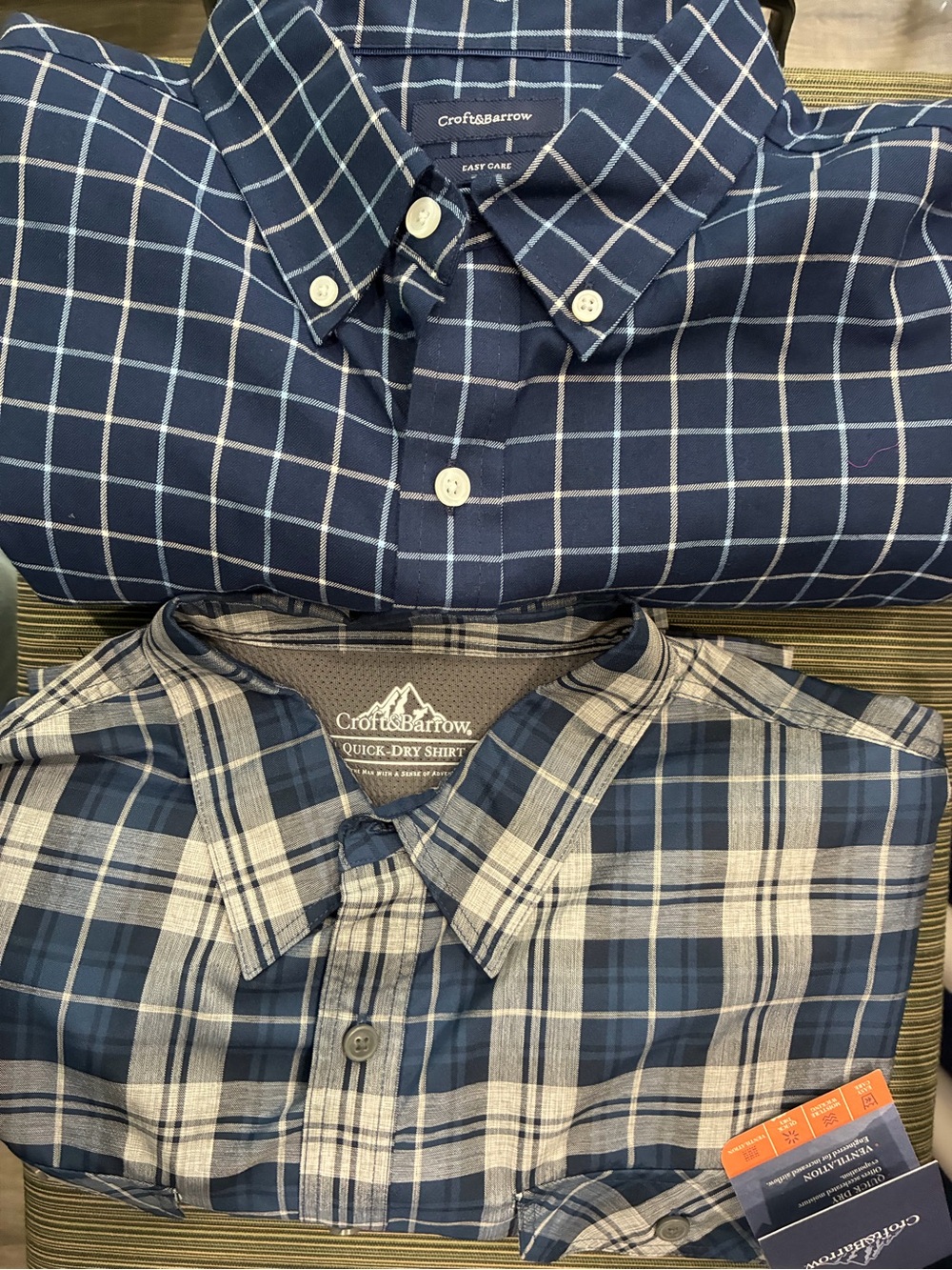 Bundle 2 Croft & Barrow Men's Blue Plaid Button-Down Shirt NWT L quick dry dress